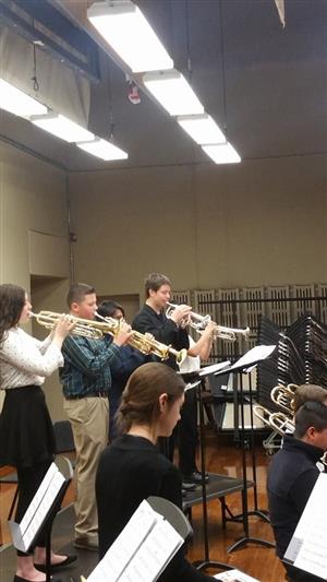 Members of the Darby Junior High Band on the stage 